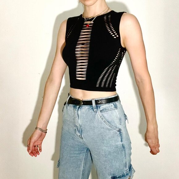 iets frans... stretchy lattice front tank top - Picture 2 of 3